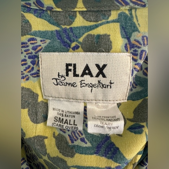 Vtg FLAX Jeanne Engelhart Hawaiian Thinking Tropics Shirt Button Down Green Blue - Picture 6 of 8